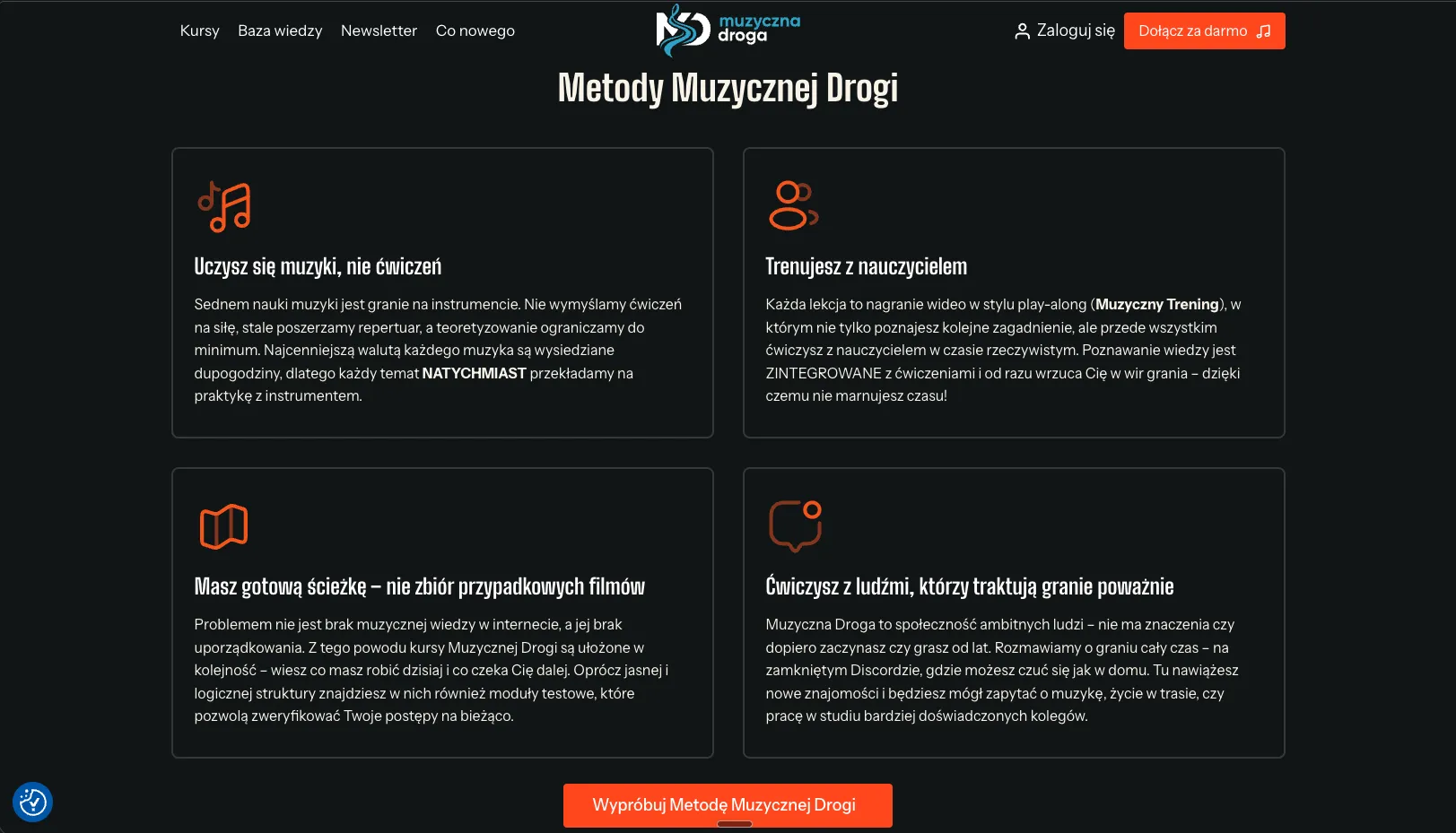 Realizacja Studio Orange – strona Muzyczna Droga (widok desktop)